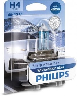 Автомобильная лампа: 12 [в] h4 whitevision ultra +60% (4200k), 60/55w, p43t-38 PHILIPS 35489830