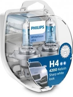Автомобільна лампа: 12 [в] h4 whitevision ultra +60% (4200k), 60/55w, p43t-38 PHILIPS 35490428