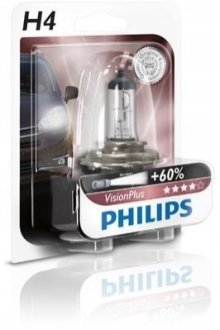 Автомобильная лампа: 12 [в] h4 visionplus 60/55w цоколь p43t-38 blister +60% света PHILIPS 39934930