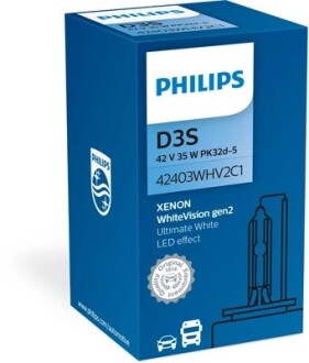 Автолампа xenon whitevision gen2 d3s 35 w прозрачная PHILIPS 42403WHV2C1