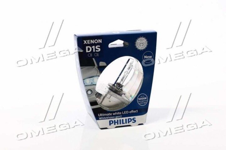 Автолампа xenon whitevision gen2 d1s pk32d-2 35 w прозора PHILIPS 85415WHV2S1 (фото 1)