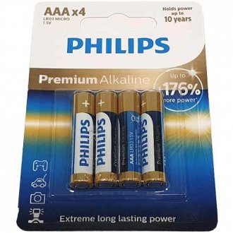 Батарейка LR03/AAA Premium Alkaline Blister 4шт PHILIPS LR03M4B/10