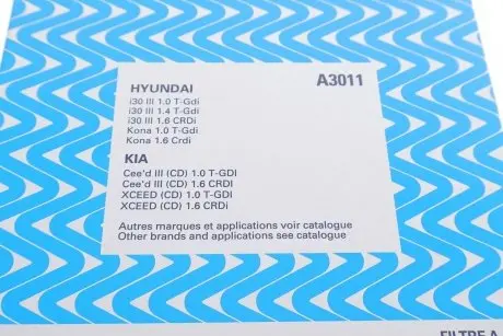 Фильтр воздушный hyundai i30 1.4mpi/1.6 crdi 16- PURFLUX A3011