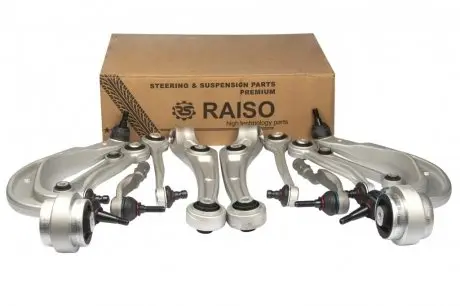 К-кт важелів підвіски перед. Audi A4 B8/A5/A6 C7/Q5 (з тонким пальцем, конус 14мм) RAISO RL-8K4989F-KIT