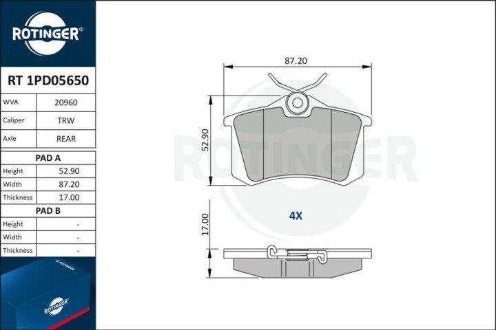 Колодки тормозные дисковые комплект ROTINGER RT1PD05650 (фото 1)