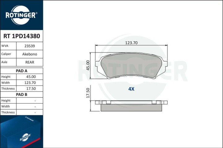 Колодки тормозные дисковые комплект ROTINGER RT1PD14380 (фото 1)