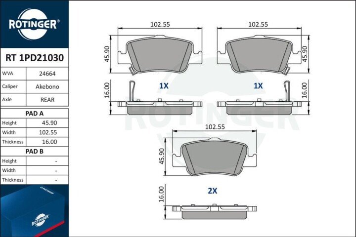 Колодки тормозные дисковые комплект ROTINGER RT1PD21030 (фото 1)
