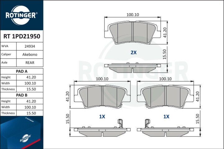 Колодки тормозные дисковые комплект ROTINGER RT1PD21950 (фото 1)