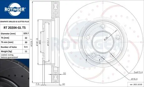 Тормозной диск ROTINGER RT 20204-GL T5