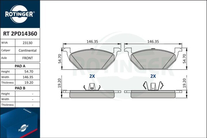 Колодки тормозные дисковые комплект ROTINGER RT2PD14360 (фото 1)