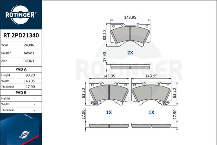 Колодки тормозные дисковые комплект ROTINGER RT2PD21340 (фото 1)