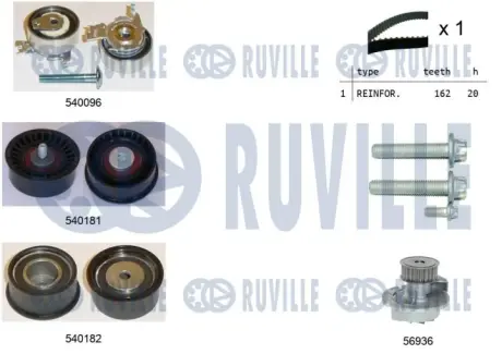 Комплект грм + насос opel astra g/h/vectra 1.8 16v 98-10 RUVILLE 5500401