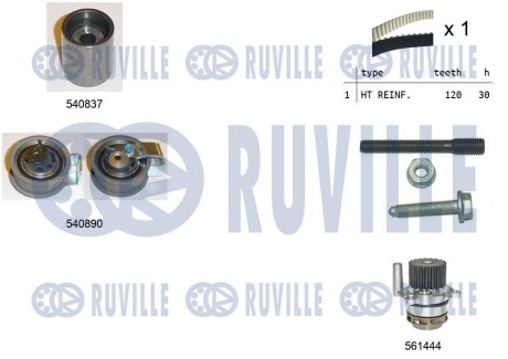 Ауді к-кт. грм (ремінь+2 ролика+насос+кріплення) а3, а4, а6, ford, seat, skoda RUVILLE 5501371