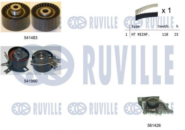 Кол-во грм с водяным насосом c-crosser 2.2 hdi, c5 ii, c8, fiat ulysse 08- RUVILLE 5502801 (фото 1)