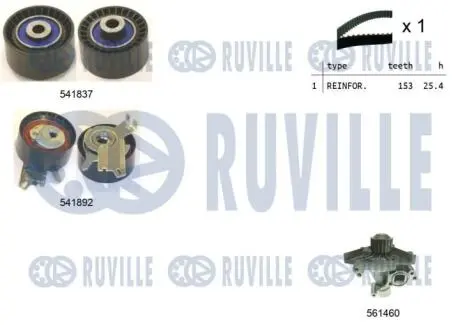 Citroen к-кт. грм. (ремень + 2шт ролики + насос + крепление) c4 picasso i вэн, jumpy 07-, peugeot 407, 807 RUVILLE 5503661