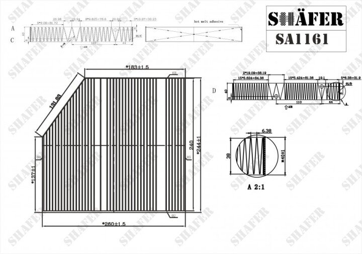 Фільтр салону mb c (a/c/s/w205), e (a/c238, w/s213), glc (c/x253), 1.5-4.0 (13-) SHAFER SA1161 (фото 1)