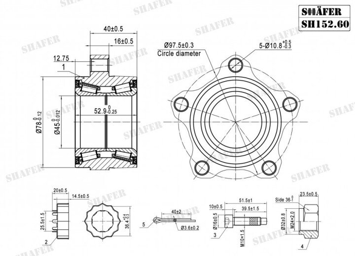 Підшипник маточини передній ford transit (00-06) (45x53x78) (+монт. до-кт) (sh152). SHAFER SH15260K (фото 1)