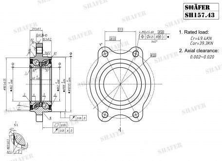 Підшипник маточини передній audi a4, a5, a6, a7 (08-) (61x62x102) abs+ (+монт. до- SHAFER SH157.43K