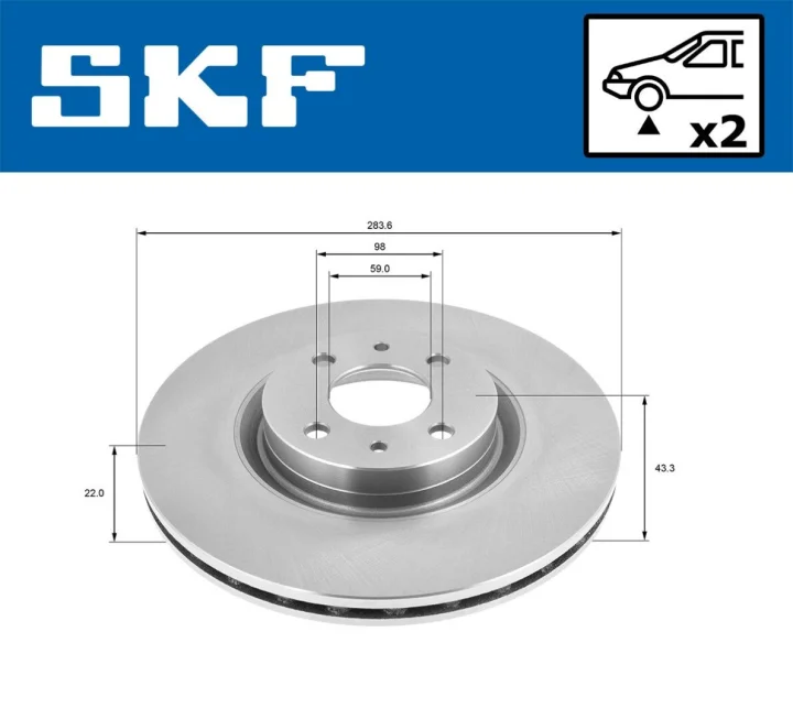 Диск тормозной (передний) fiat doblo 01- (284x22) (r15) SKF VKBD80306V2 (фото 1)