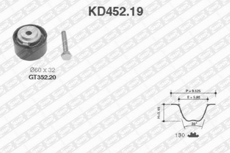 Комплект ременя грм SNR KD452.19