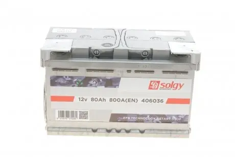 Аккумуляторная батарея 80ah/800a (315x175x190/+r/b13) (start-stop efb) SOLGY 406036