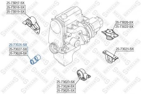 Подушка двигуна (передня) (R) Daewoo Matiz 0.8 (реакт.тяга)* STELLOX 25-73026-SX (фото 1)