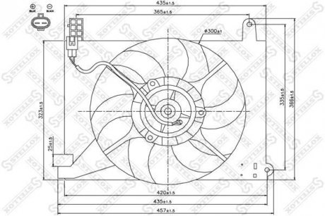Вентилятор охлаждения радиатора Chevrolet Aveo (Т200/Т250) (с кожухом) (-AC) STELLOX 29-99443-SX (фото 1)