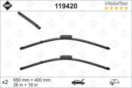 Щітки склоочисника (650/400mm) Citroen C3 II/Renault Laguna III 07- (безкаркасна) SWF 119420 (фото 1)