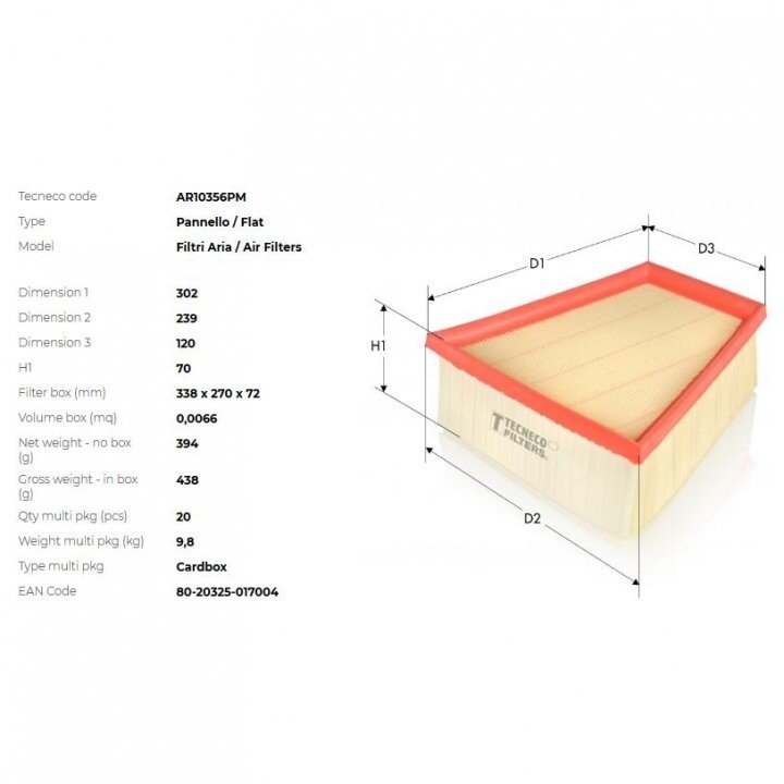 Фільтр повітряний (295x236x70.3) ford galaxy mondeo s-max volvo 1.6-2.3 06-15 Tecneco AR10356PM (фото 1)