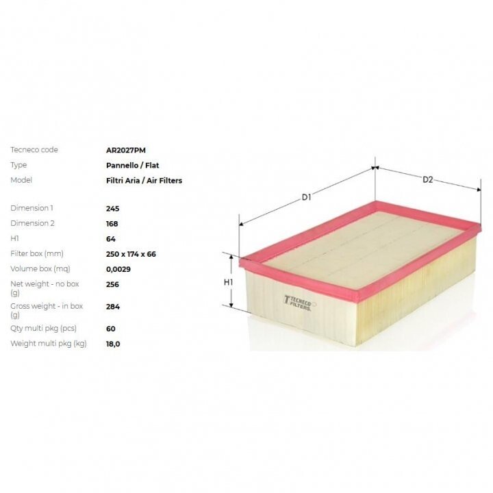 Фільтр повітряний peugeot 307 2.0i/2.0 hdi 8/00- Tecneco AR2027PM (фото 1)