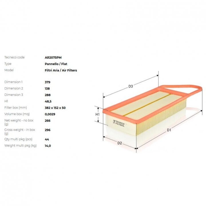 Фільтр повітряний citroen nemo/ford fiesta/fusion 1,4tdci 02-/peugeot bipper/207 07- Tecneco AR2075PM (фото 1)