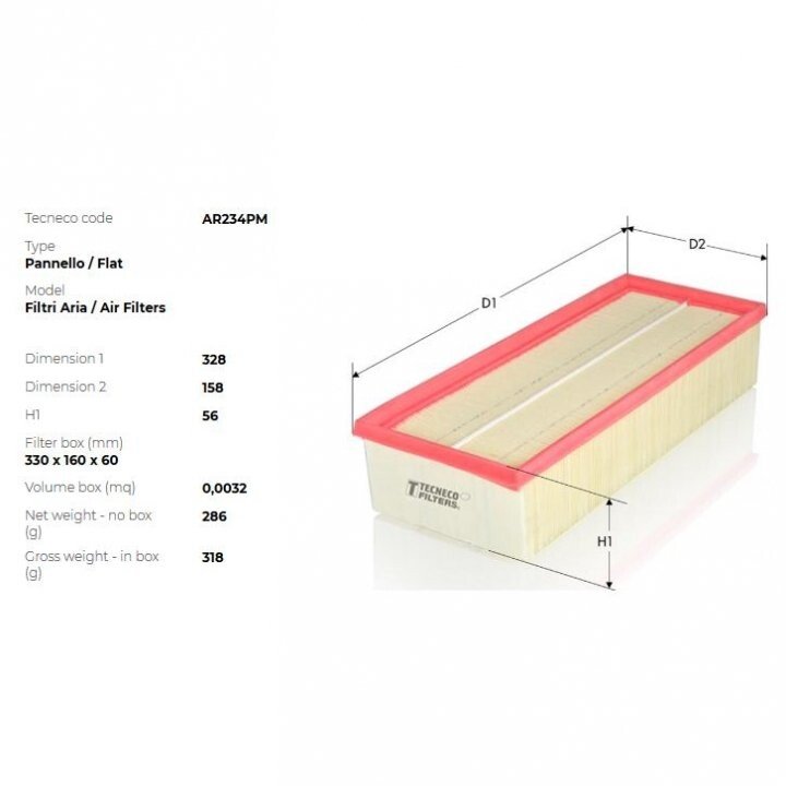 Фільтр повітряний citroen ax/bx 1.9d 87-/jumpy 95-/peugeot expert 96- Tecneco AR234PM (фото 1)