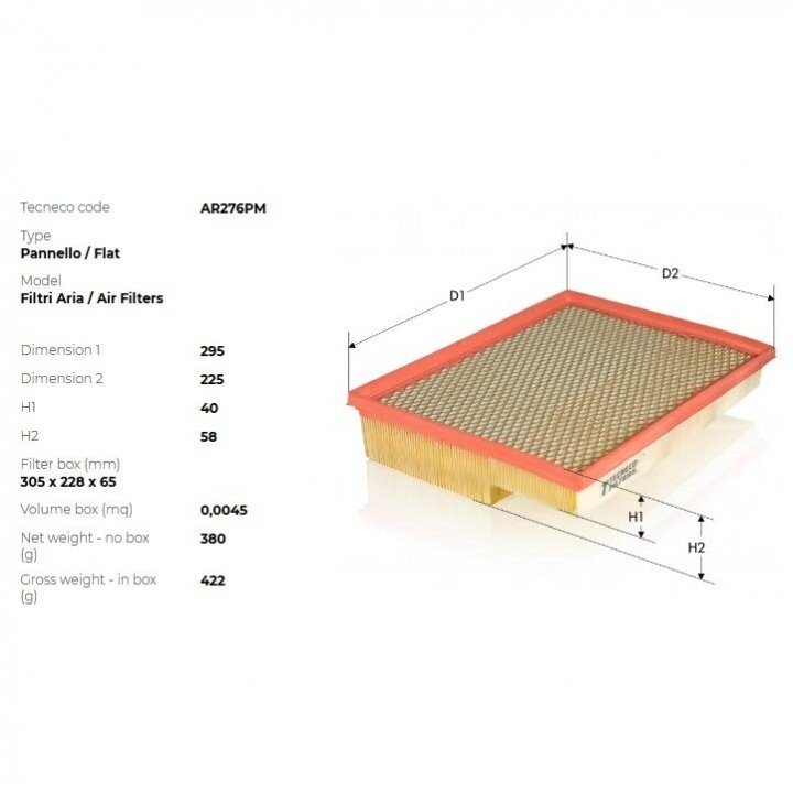 Фильтр воздушный db w202,w208 Tecneco AR276PM (фото 1)