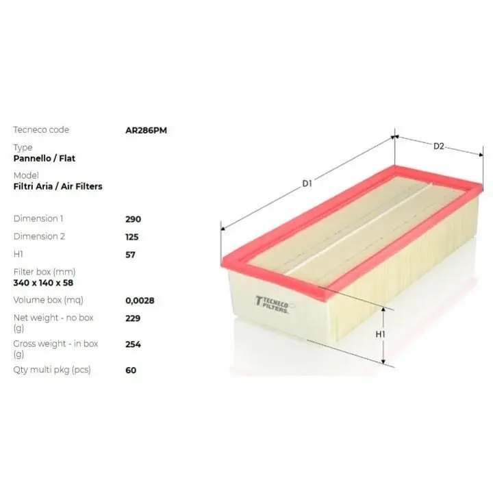 Фильтр воздушный renault laguna 2.2td rt 3/96-8/98, laguna ii 2.2td 9/98-, safrane 2.2td Tecneco AR286PM (фото 1)
