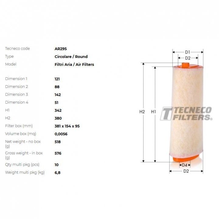 Фільтр повітряний bmw 1 e87 3 e46 5 e39 60 x3 e83 2.0d/td 01- rover Tecneco AR295 (фото 1)