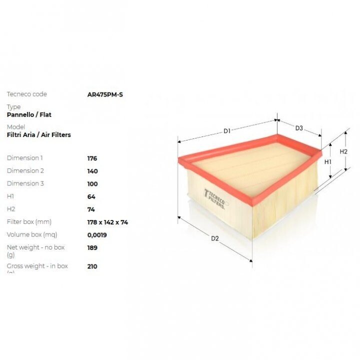 Фильтр воздушный renault/nissan 1,4/1,6/1,8 16v/2.0 Tecneco AR475PMS (фото 1)