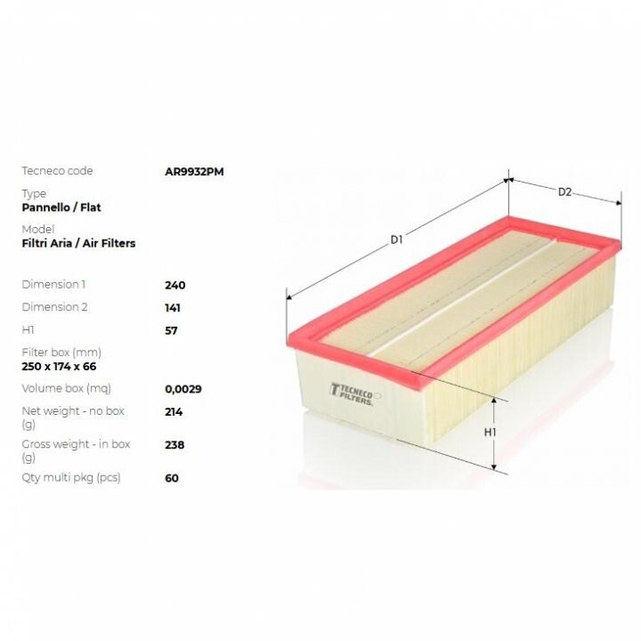 Фільтр повітряний nissan micra, note 1.5dci 03-/ renault clio iii 1.5dci 05- Tecneco AR9932PM (фото 1)