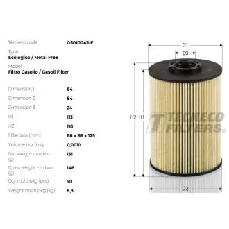 Фильтр топливный peugeot 607 2.7 hdi 04- Tecneco GS010043E