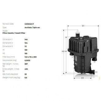 Фильтр топливный (без приспособлений для датчика воды) renault 1.5dci 04- Tecneco GS10040P
