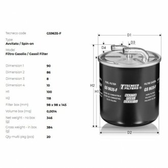 Фильтр топливный mercedes-benz 2.2-3.0 cdi Tecneco GS9635F