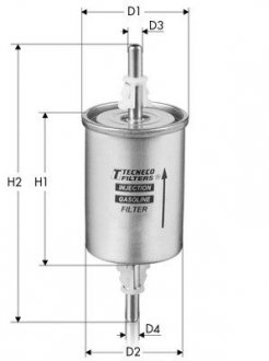 Фильтр топливный (впуск/выпуск 8 мм) (162 мм) (с защелками) gm psa vag zaz 97- Tecneco IN55/3