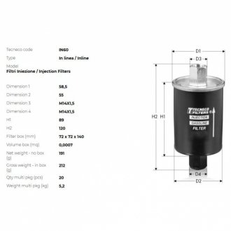 Фильтр топливный (vaz) lada samara 1,3i-1,7i 9 Tecneco IN60
