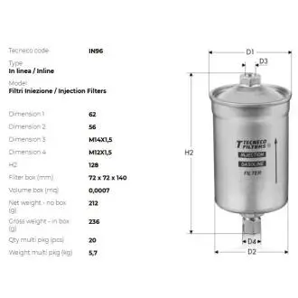 Фильтр топлива alfa romeo fiat lancia vw - моде Tecneco IN96