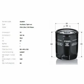 Фильтр масляный alfa romeo fiat fiorino, tipo, tempra Tecneco OL84M