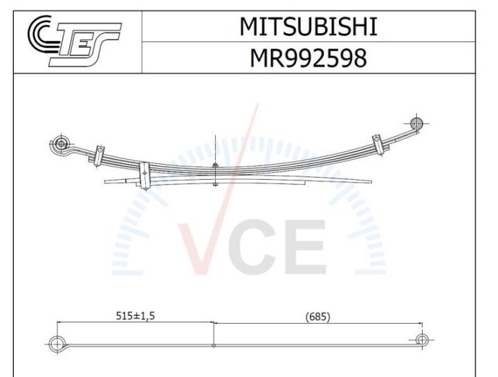 Рессорная задняя mitsubishi l200 2.5 di-d 05-15 (к-кт 6 листов) (70/515/685), 2/7+2/6+2/13мм. TES MR9925980019 Z/T (фото 1)