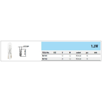 Автолампа standard w1,2w w2x4,6d 1,2w прозрачная TESLA B67102