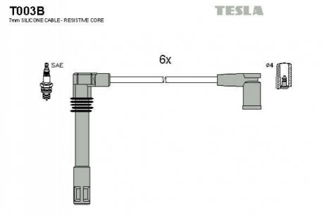 Комплект проводів запалювання TESLA T003B (фото 1)