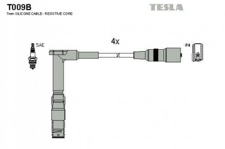 Комплект проводів запалювання TESLA T009B