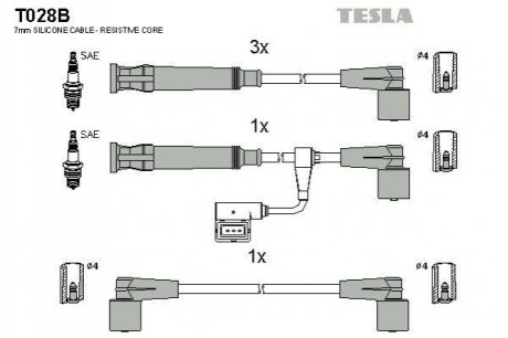 Комплект проводів запалювання TESLA T028B (фото 1)