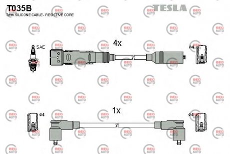 Комплект проводів запалювання TESLA T035B